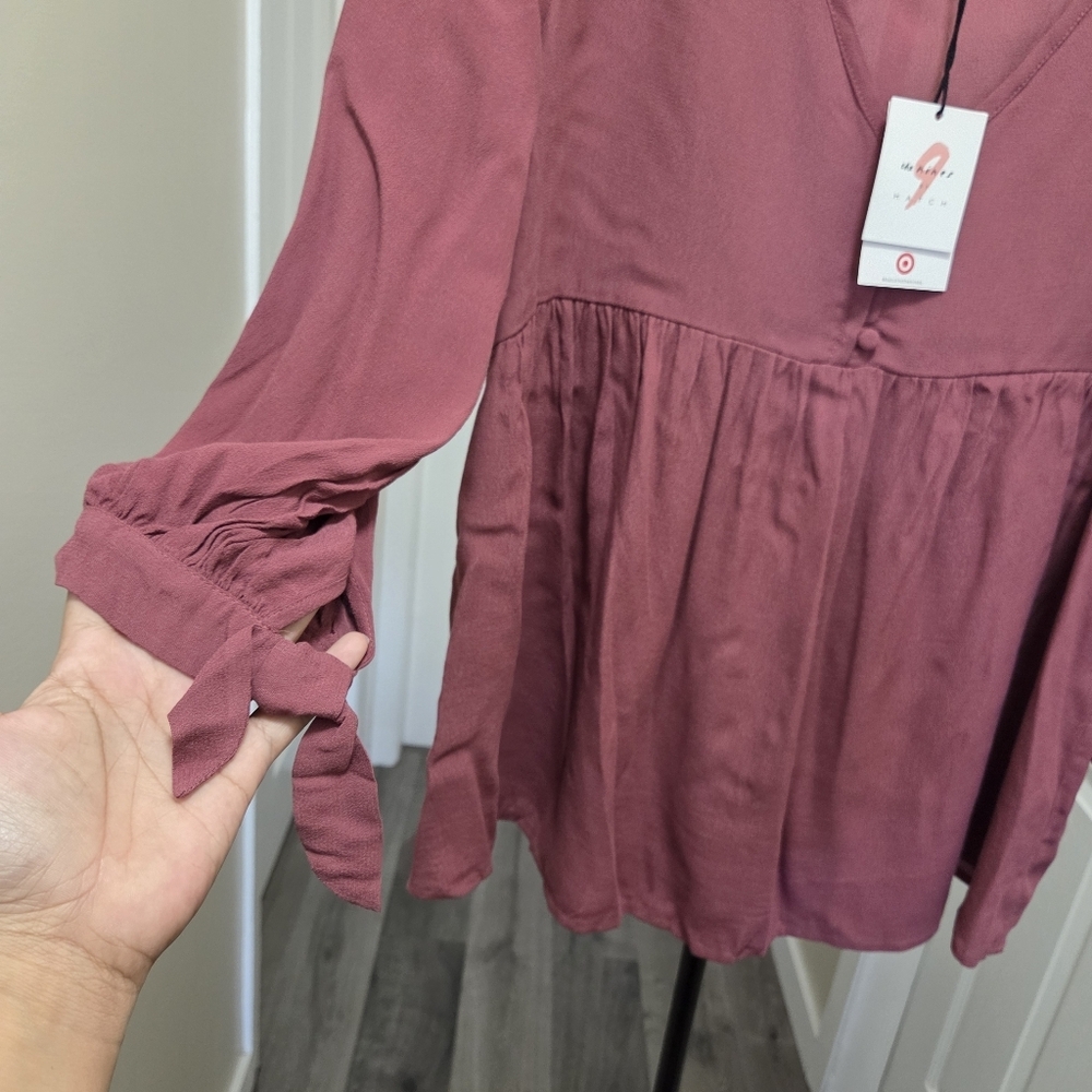 NWT The Nines By Hatch 100% Rayon Dusty Rose Boho Babydoll Tie Sleeve Maternity - Picture 3 of 7